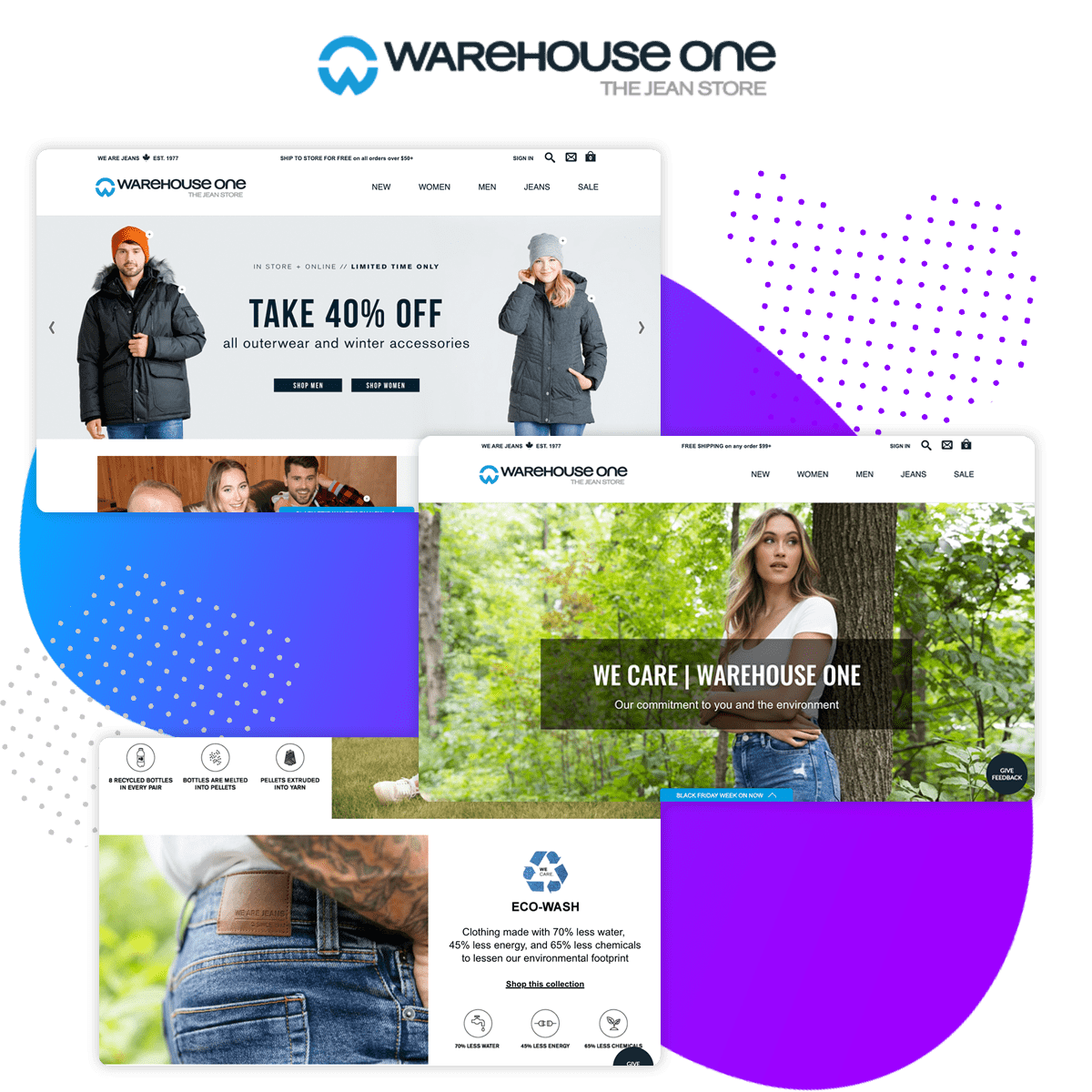 Warehouse One home page and landing pages 